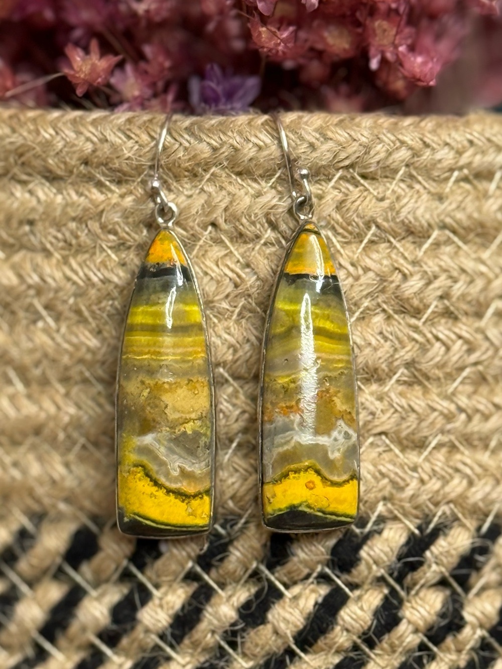 Sunwest Silver Bumblebee 🐝 Jasper Earrings T&K Native American ABQ